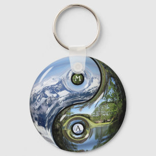 Yin en Yang als planeet Aarde met je monogram Sleutelhanger
