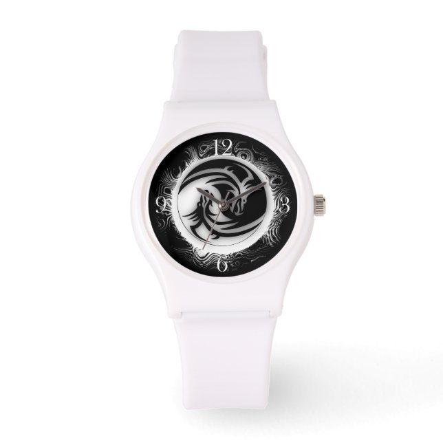 Yin en Yang Asian Dragons Horloge (Voorkant)