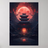 Yin en Yang Bridge en Tempel in Cyberpunk Neon Poster (Voorkant)