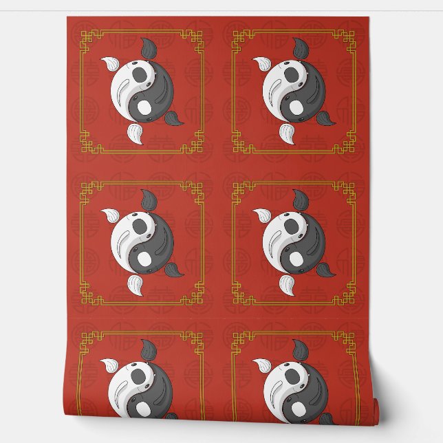 Yin en Yang de Koi Behang (Afrollen)