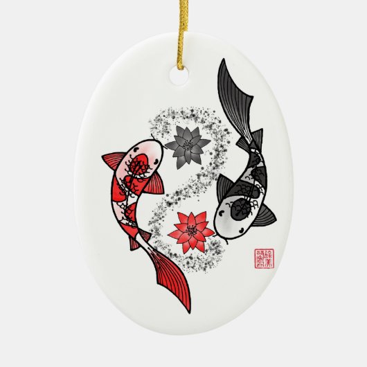 Yin en Yang Koi Fish Keramisch Ornament (Voorkant)