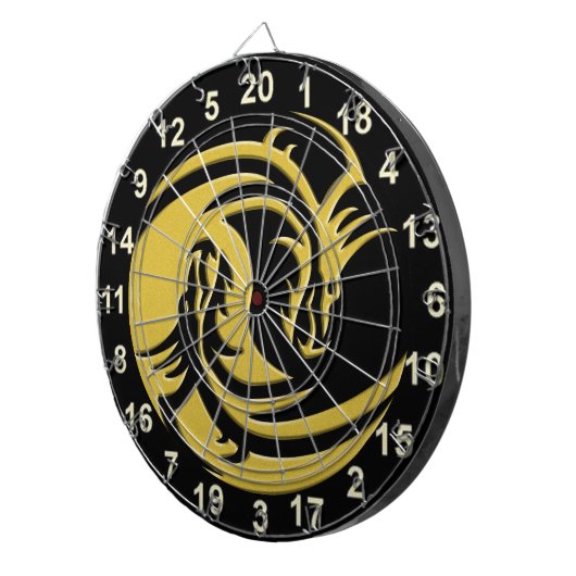 Yin en Yang zwart en gouden draak dartbord (Voorkant Rechts)