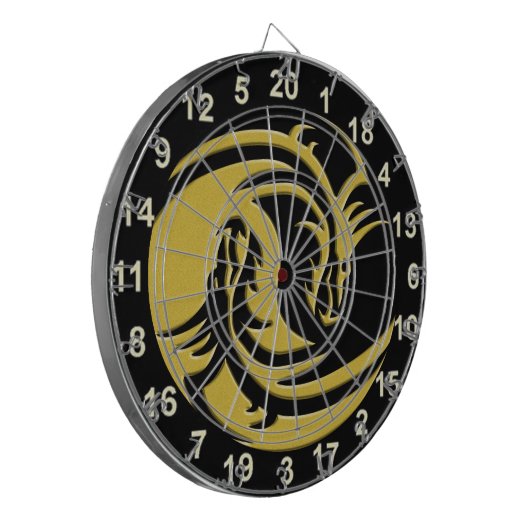 Yin en Yang zwart en gouden draak dartbord (Voorkant Links)