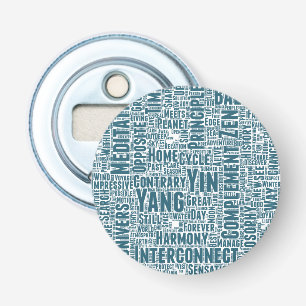 Yin Yan Nuage Mots Tekst Patroon Interconnectie Button Flesopener