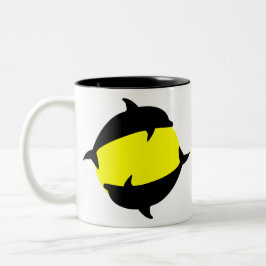 yin yand schattige dolfijnen op zon tweekleurige koffiemok