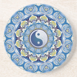 Yin Yang Balance Life Blue Yellow Mandala  Zandsteen Onderzetter