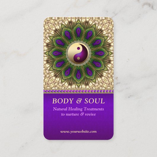 Yin Yang Balance Paarse Groene Pauw Mandala Visitekaartje (Achterkant)