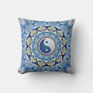 Yin Yang Balans Leven Blauw Geel Mandala Kussen