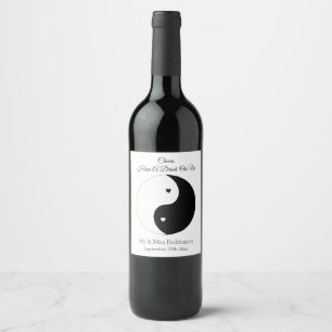 Yin Yang Black and White Hearts Weddenschap Wine L Wijn Etiket