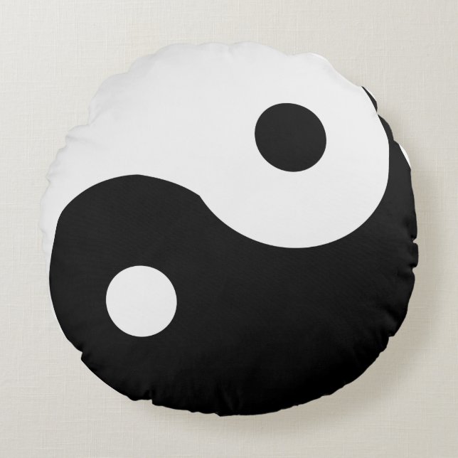 Yin Yang  Black en White Rond Kussen (Voorkant)