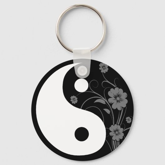 Yin Yang Black Floral Sleutelhanger (Voorkant)