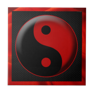 YIN YANG BLACK RED 3D TEGELTJE