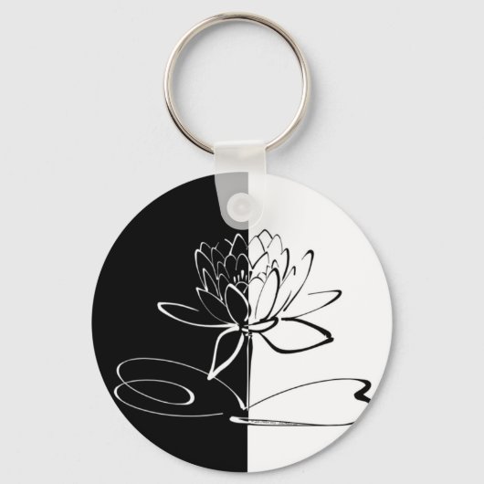 Yin Yang Black White Lotus Blossom Sleutelhanger (Voorkant)