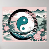 Yin Yang, Bloemenberg Roze Sage Blauwgroen Poster (Voorkant)