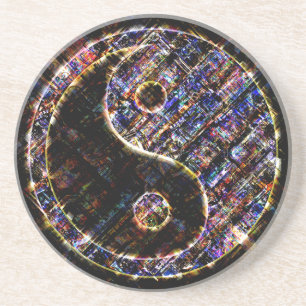 Yin Yang Blue Metal Fire Zandsteen Onderzetter