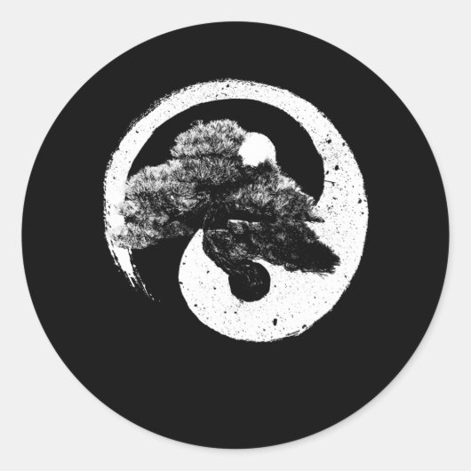 Yin Yang Bonsai Tree Buddhist Zen Japans Ronde Sticker (Voorkant)