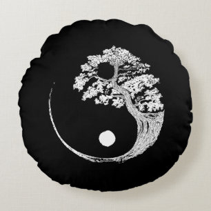 Yin Yang Bonsai Tree Japanse boeddhist Zen Rond Kussen