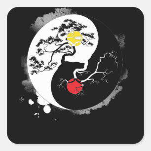 Yin Yang Bonsai Tree Japanse boeddhist Zen Vierkante Sticker