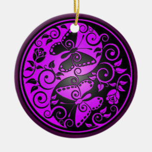 Yin Yang Butterflies, paars en zwart Keramisch Ornament