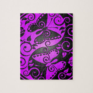 Yin Yang Butterflies, paars en zwart Legpuzzel