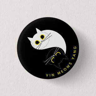 Yin Yang Cat Badge – Zen & Sass Zwart & Wit Pin Ronde Button 3,2 Cm