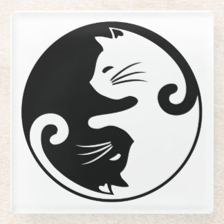 Yin yang cats glazen onderzetter