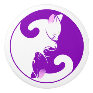 Yin Yang Cats Paars Decor Keramische Knop
