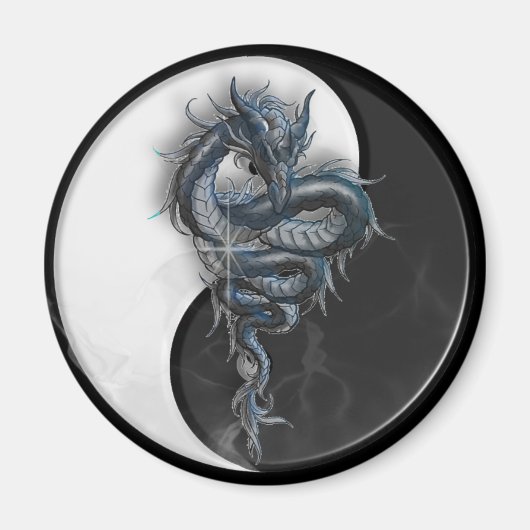 Yin Yang Chinese Dragon Round Magnet (Devant)