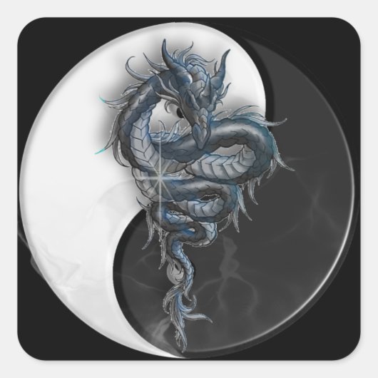 Yin Yang Chinese Dragon Square Stickers (Voorkant)