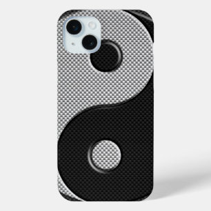Yin Yang Design in Carbon Fibre Print Style iPhone 15 Mini Hoesje