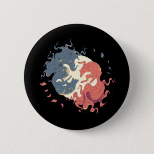 Yin Yang Dierenkunst, Geestwolven Ronde Button 5,7 Cm