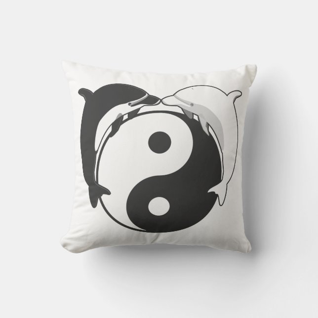 Yin Yang Dolphins Black/White Kussen (Voorkant)