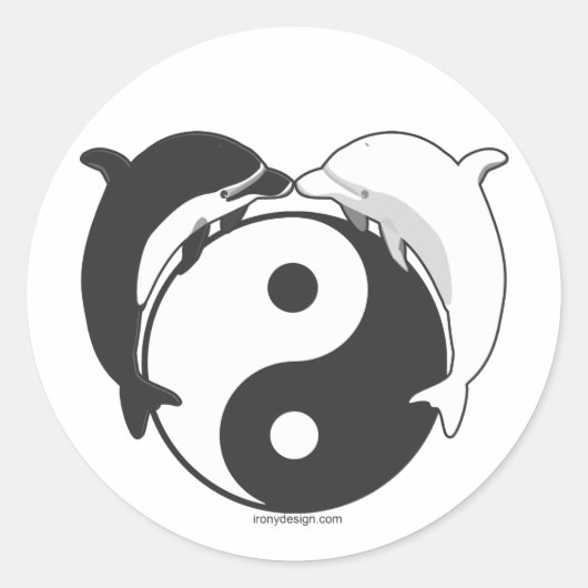 Yin Yang Dolphins Black/White Ronde Sticker (Voorkant)