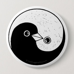 Yin Yang doves harmony badge Ronde Button 4,0 Cm