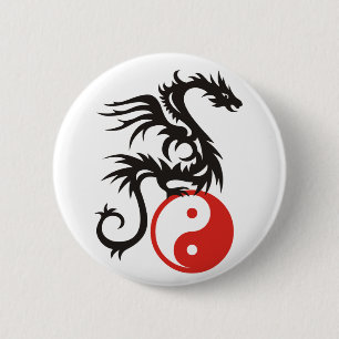 Yin & Yang Dragon Ronde Button 5,7 Cm