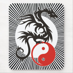 Yin & Yang Dragon zwarte zonnige strepen Muismat