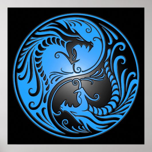 Yin Yang Dragons, blauw en zwart Poster (Voorkant)