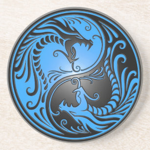 Yin Yang Dragons, blauw en zwart Zandsteen Onderzetter