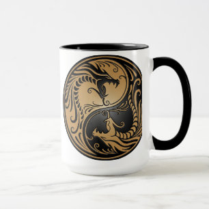 Yin Yang Dragons, bruin en zwart Mok