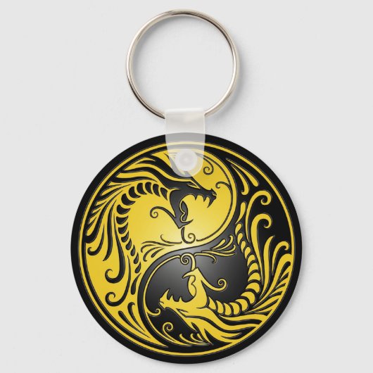 Yin Yang Dragons, geel en zwart Sleutelhanger (Voorkant)