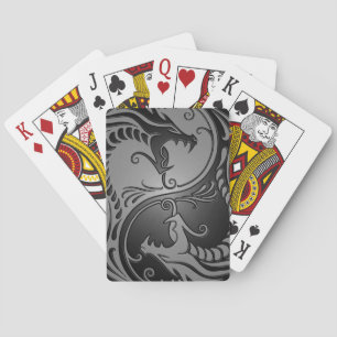 Yin Yang Dragons, grijs en zwart Pokerkaarten