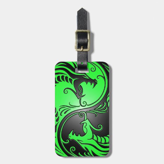 Yin Yang Dragons, groen en zwart Bagagelabel (Voorkant verticaal)