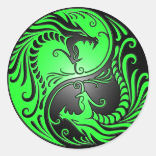 Yin Yang Dragons, groen en zwart Ronde Sticker