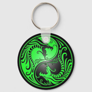 Yin Yang Dragons, groen en zwart Sleutelhanger