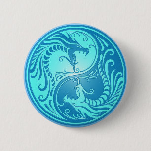 Yin Yang Dragons, lichtblauw Ronde Button 5,7 Cm
