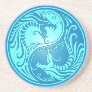 Yin Yang Dragons, lichtblauw Zandsteen Onderzetter