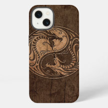 Yin Yang Dragons met een houten korreleffect