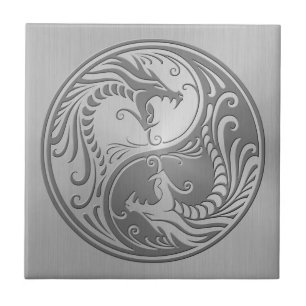 Yin Yang Dragons, roestvrij staal Tegeltje