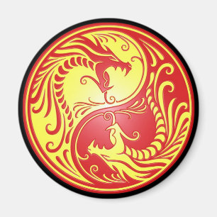 Yin Yang Dragons, rood en geel Magneet