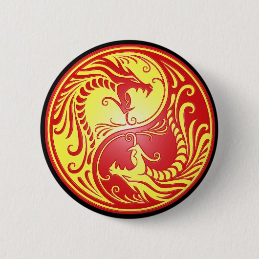 Yin Yang Dragons, rood en geel Ronde Button 5,7 Cm (Voorkant)